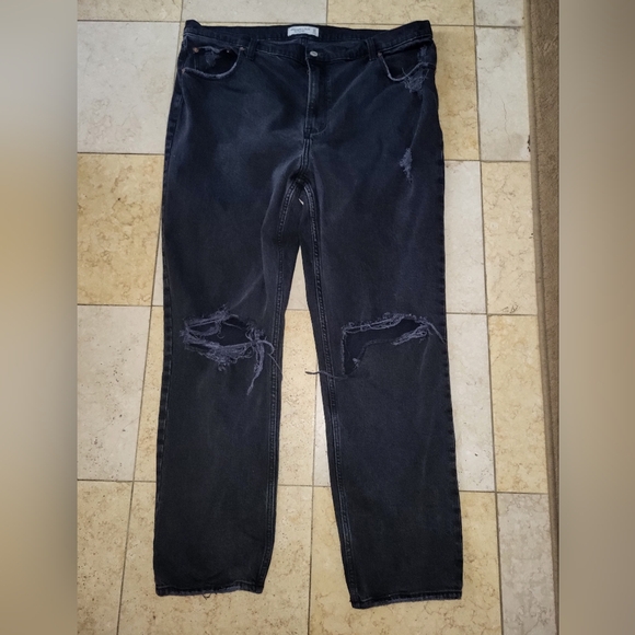 Abercrombie & Fitch 90s Straight Ultra High Rise jeans black distressed 34/18R - Picture 2 of 11